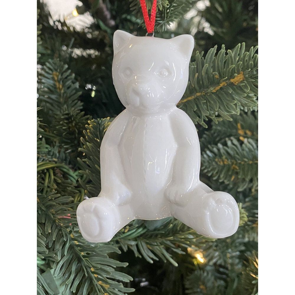 Christmas Department 56 Glossy White Teddy Bear Ornament 3" Bone‎ China Hanging